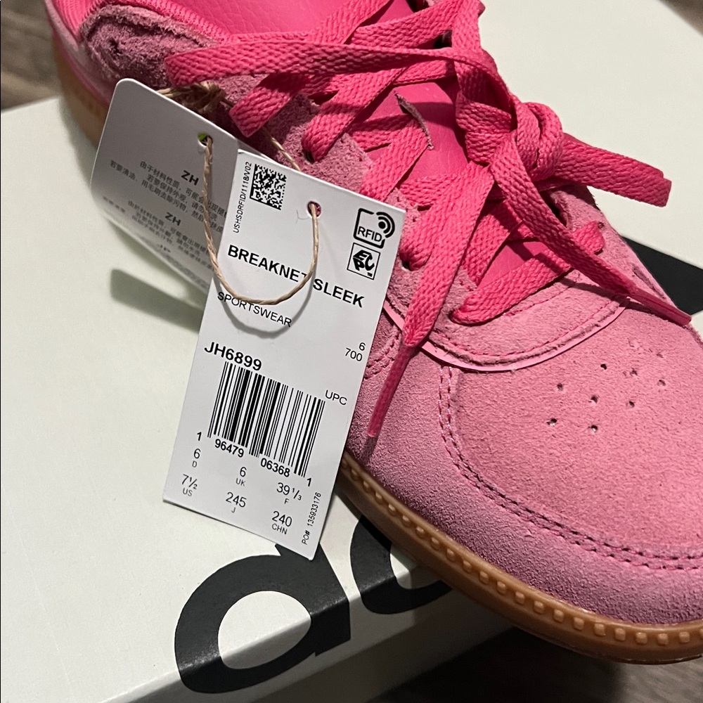 Adidas : women’s breaknet sleek Pink Suede with Neon Yellow Stripes - 7.5 - Picture 5 of 7